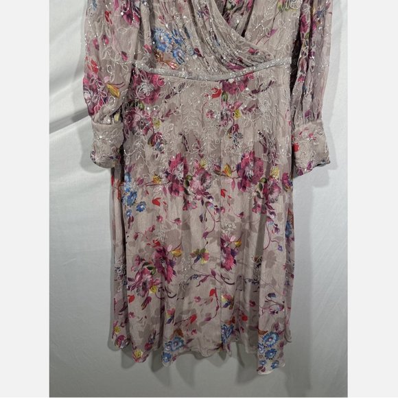 NWT $498 Mac Duggal [ 18 ] Floral Embellished Long Sleeve Midi Dress Mauve‎ - Picture 5 of 16